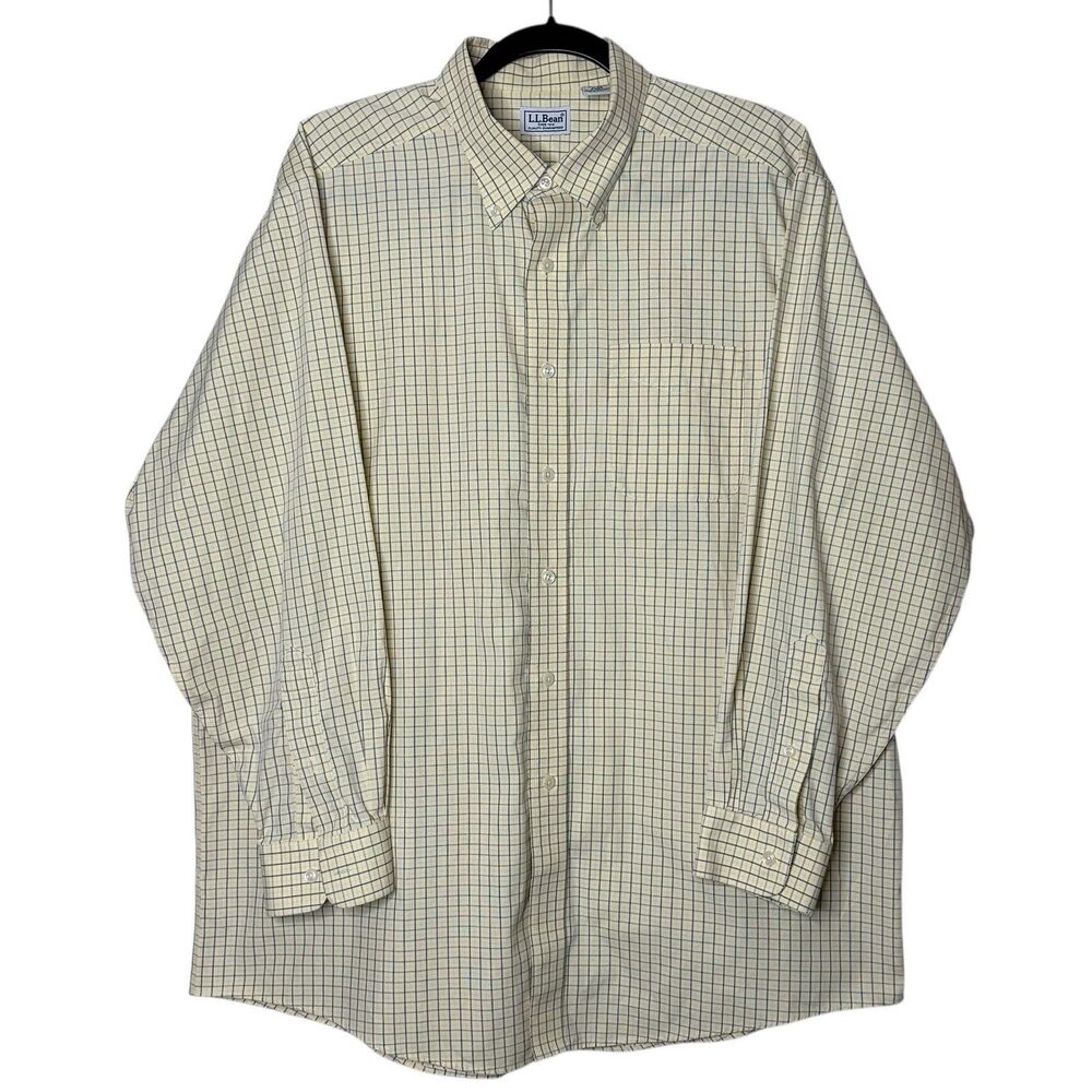 Vintage LL Bean Shirt Mens Size L 17-33 Yellow Plaid Button Down  VTG